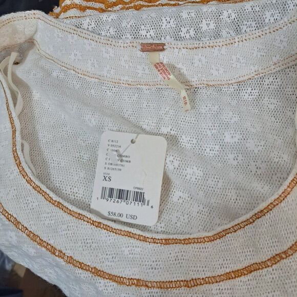 Free People Garner Baby Tee Blouse Top White Short Sleeve Lettuce Hem Cotton XS - Picture 9 of 9